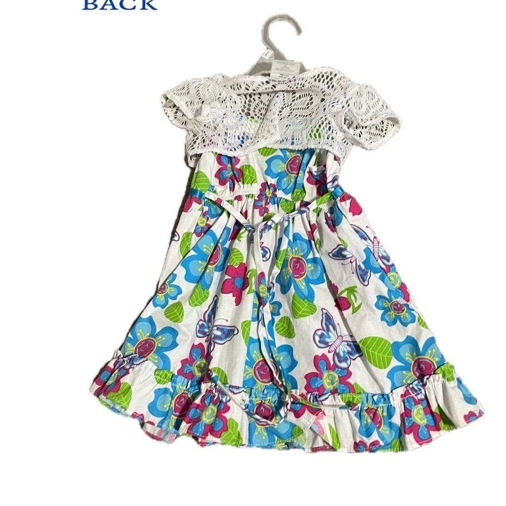 Blue Green Floral Flutter Cap Sleeve Sundress - Picture 2 of 4